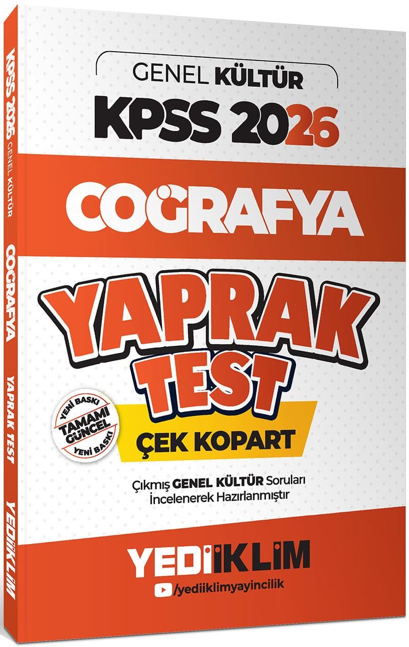 Yediiklim Yayınları 2026 KPSS AGS Genel Kültür Coğrafya Çek Kopart Yaprak Test