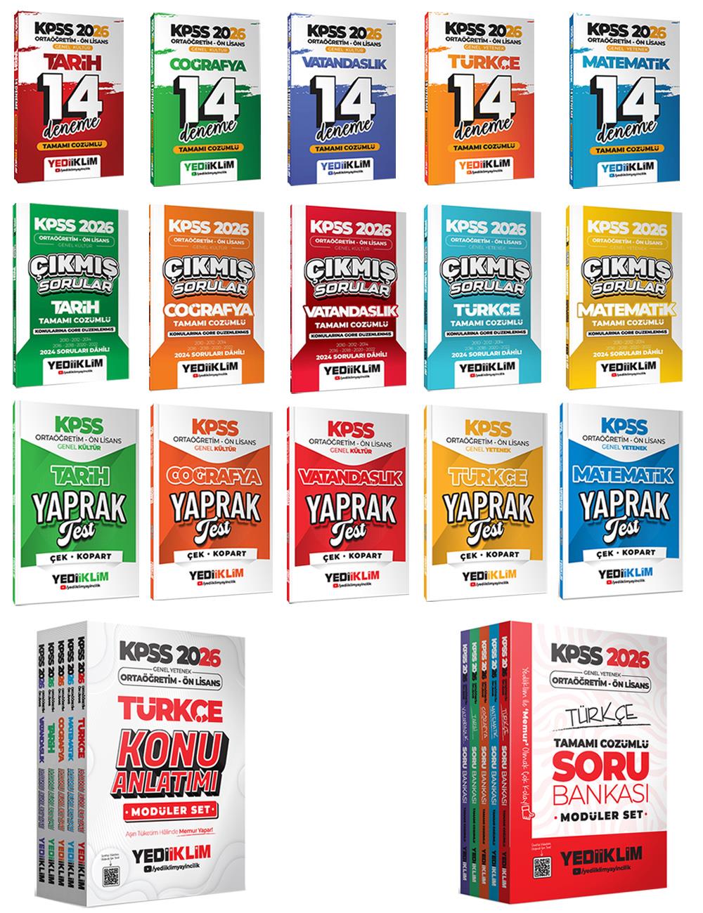 Yediiklim Yayınları 2026 Ortaöğretim Ön Lisans KPSS Sınav Kiti Seti