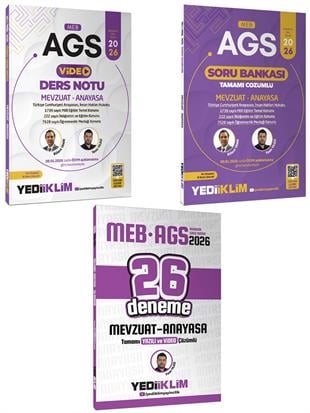 Yediiklim 2026 MEB AGS Mevzuat ve Anayasa Konu+Soru+Deneme 3 lü Set