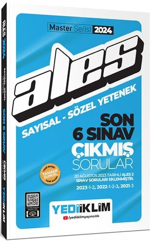 Yediiklim Yayınları 2024 Ales Sayısal Sözel Yetenek Son 6 Sınav Çıkmış Sorular