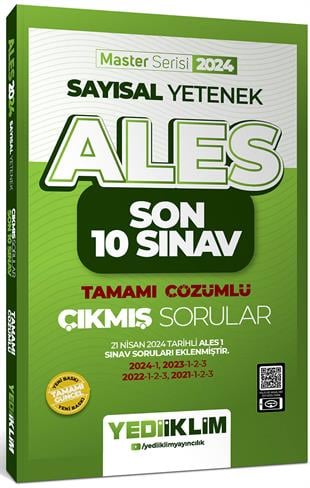 Yediiklim Yayınları 2024 ALES Sayısal Yetenek Son 10 Sınav Tamamı Çözümlü  Çıkmış Sorular