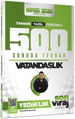 Yediiklim Yayınları 2026 KPSS Son Viraj Serisi Vatandaşlık Tamamı Yazılı Çözümlü 500 Soruda Genel Tekrar Kampı