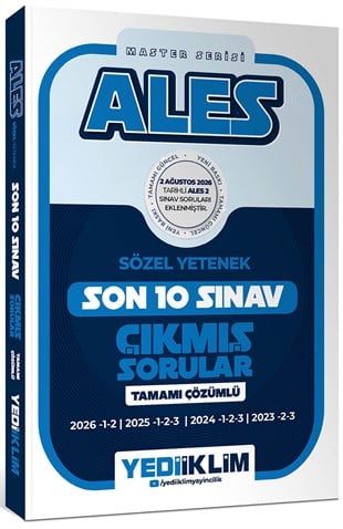 Yediiklim Yayınları ALES Master Serisi Sözel Yetenek Tamamı Çözümlü Son 10 Sınav Çıkmış Sorular 
