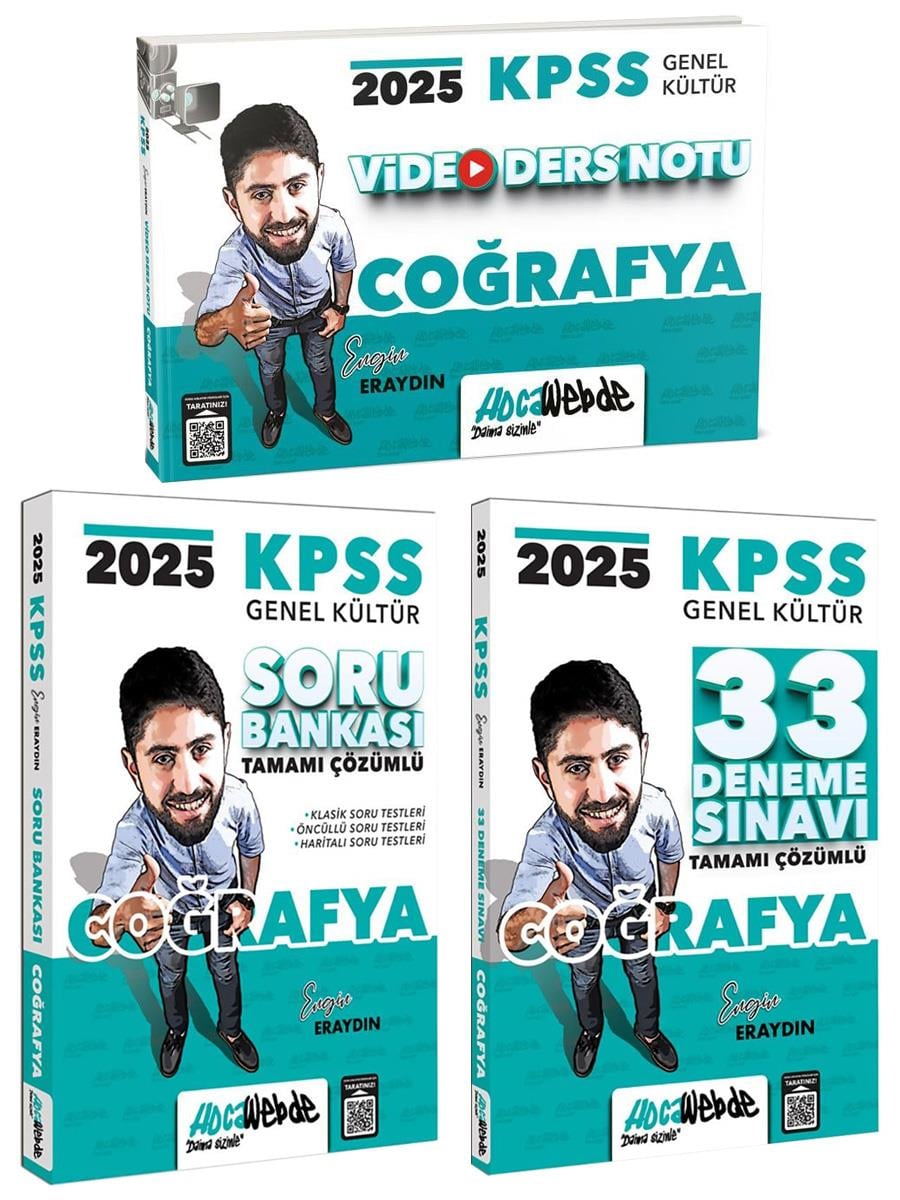 HocaWebde 2025 KPSS Coğrafya Video Ders Notu Soru Bankası ve 33 Deneme Seti 3 Kitap