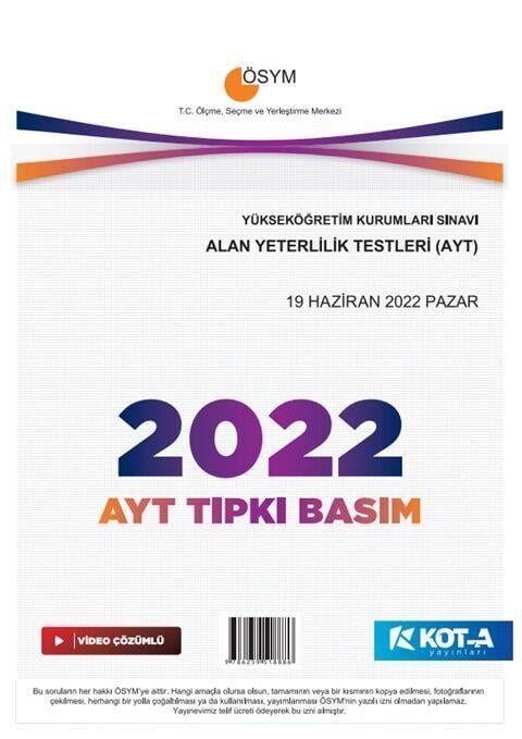 Kota Yayınları AYT 2022 Tıpkı Basım