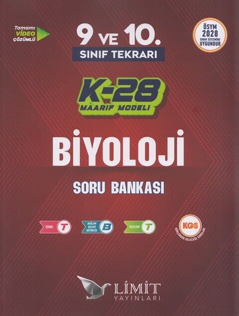 Limit Yayınları TYT 9. ve 10. Sınıf Tekrarı Biyoloji K-28 Maarif Model Soru Bankası