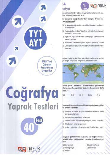 Nitelik Yayınları TYT AYT Coğrafya Yaprak Testleri