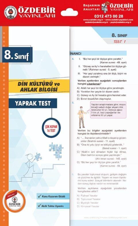 Özdebir Yayınları 8. Sınıf Din Kültürü ve Ahlak Bilgisi Yaprak Test