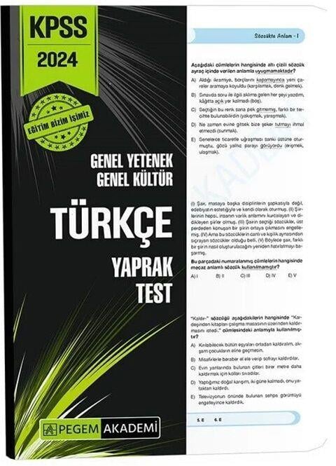 Pegem Yayınları 2024 KPSS Türkçe Yaprak Test