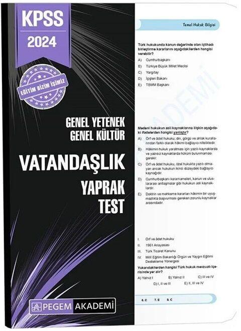 Pegem Yayınları 2024 KPSS Vatandaşlık Yaprak Test