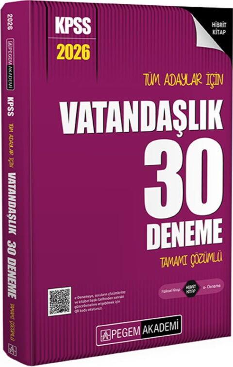 Pegem Yayınları 2026 KPSS Tüm Adaylar İçin Vatandaşlık 30 Deneme Tamamı Çözümlü