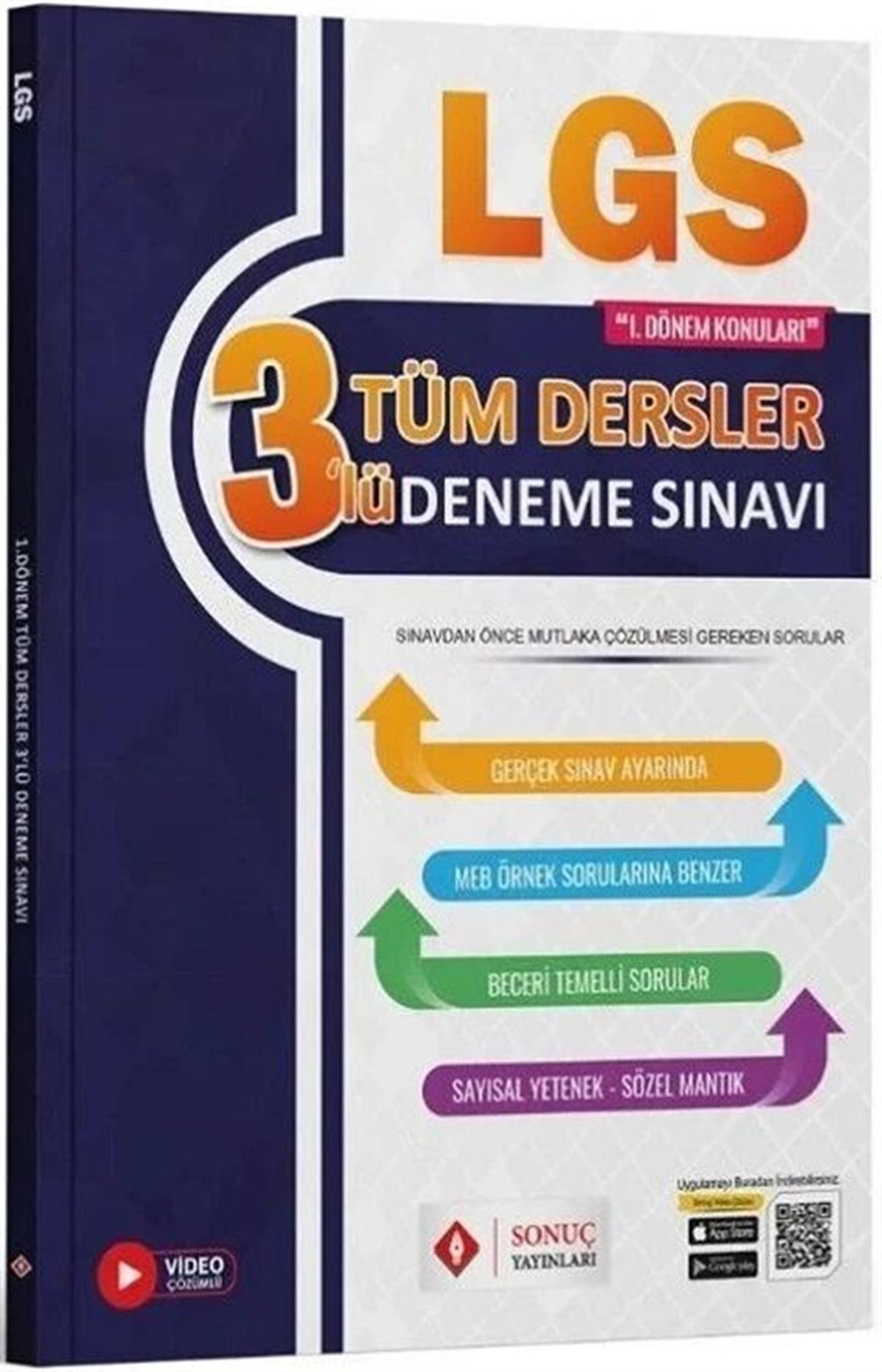 Sonuç Yayınları 8. Sınıf LGS Tüm Dersler 1. Dönem 3 Deneme Özel Baskı