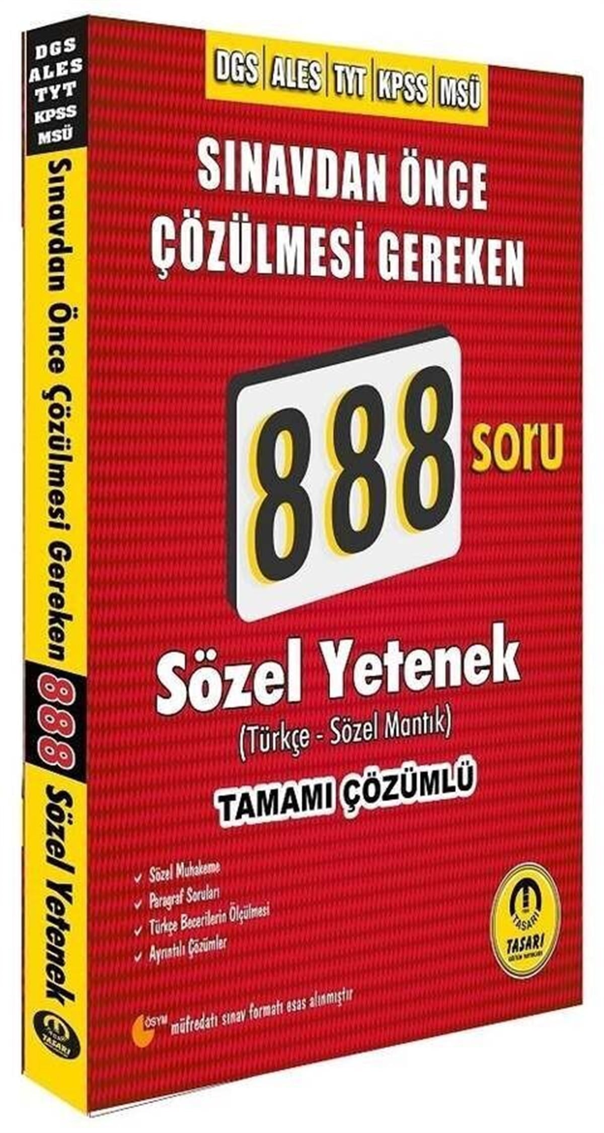 Tasarı Yayınları DGS ALES TYT KPSS MSÜ Sözel Yetenek 888 Soru Bankası Tamamı Çözümlü