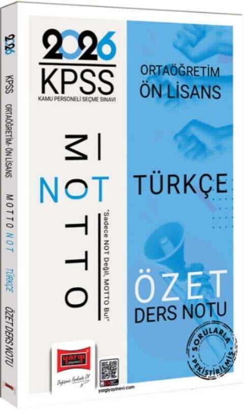 Yargı Yayınları 2026 KPSS Ortaöğretim Ön Lisans Motto Serisi Türkçe Özet Ders Notu