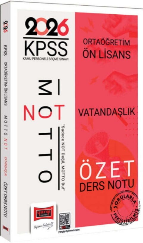 Yargı Yayınları 2026 KPSS Ortaöğretim Ön Lisans Motto Serisi Vatandaşlık Özet Ders Notu