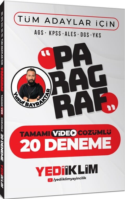 Yediiklim  AGS KPSS ALES DGS YKS Tüm Adaylar İçin Paragraf Tamamı Video Çözümlü 20 Deneme