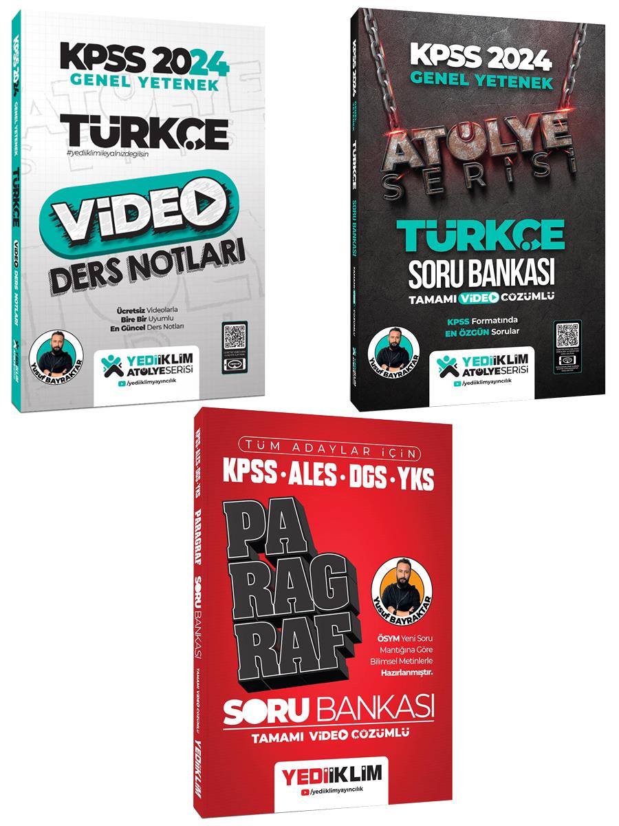 Yediiklim 2024 KPSS Atölye Serisi Türkçe Video + Soru + Paragraf Soru Bankası Seti 3 Kitap