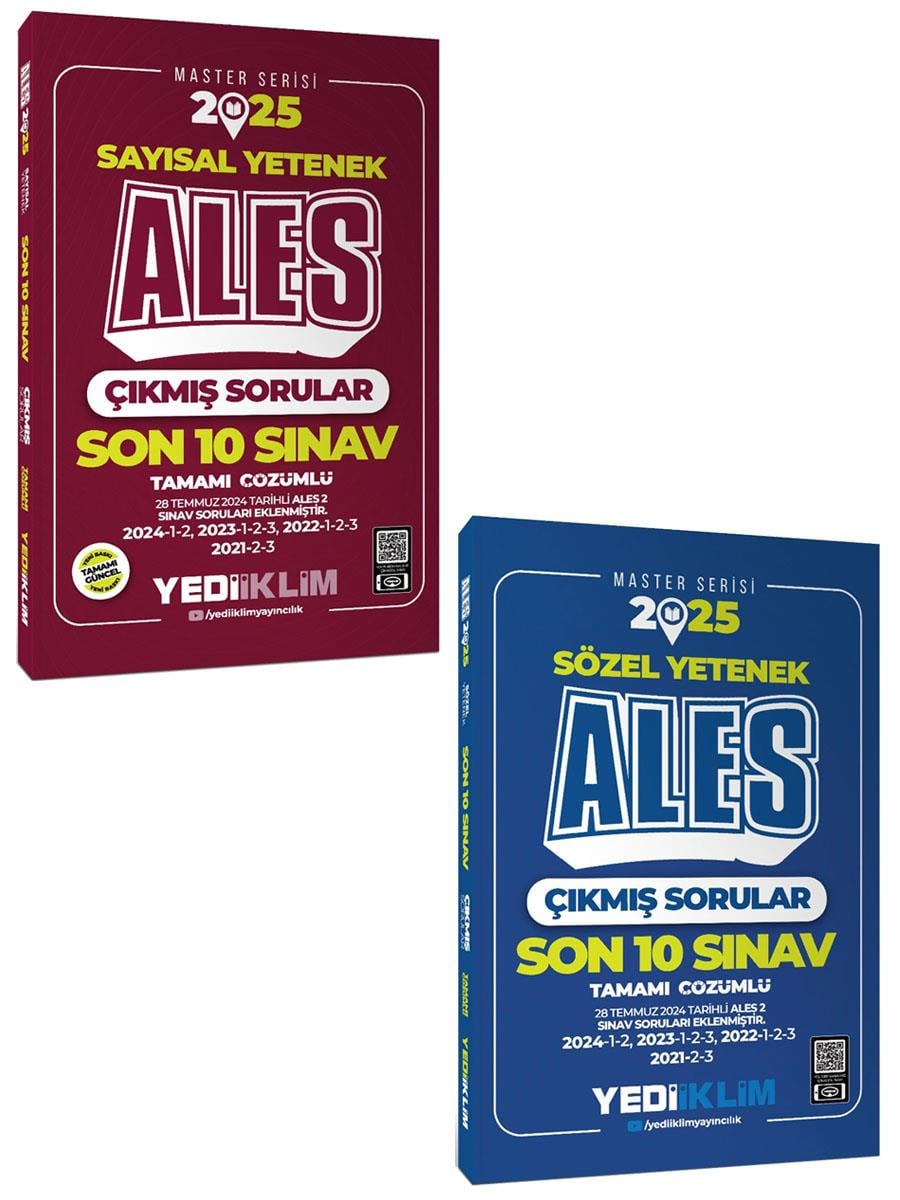 Yediiklim 2025 ALES Sayısal Sözel Yetenek Son 10 Sınav Tamamı Çözümlü Çıkmış Sorular Seti 2 Kitap