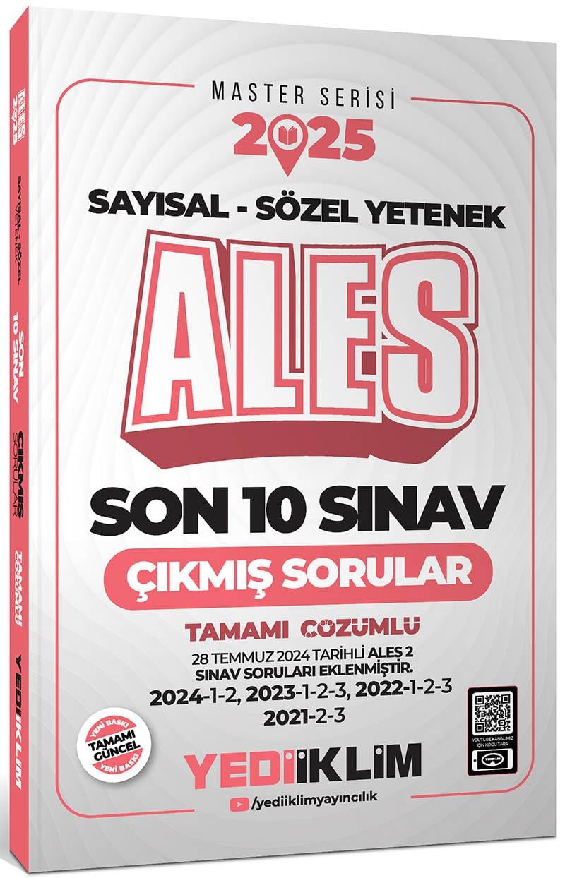 Yediiklim 2025 ALES Sayısal Sözel Yetenek Tamamı Çözümlü Son 10 Sınav Çıkmış Sorular 
