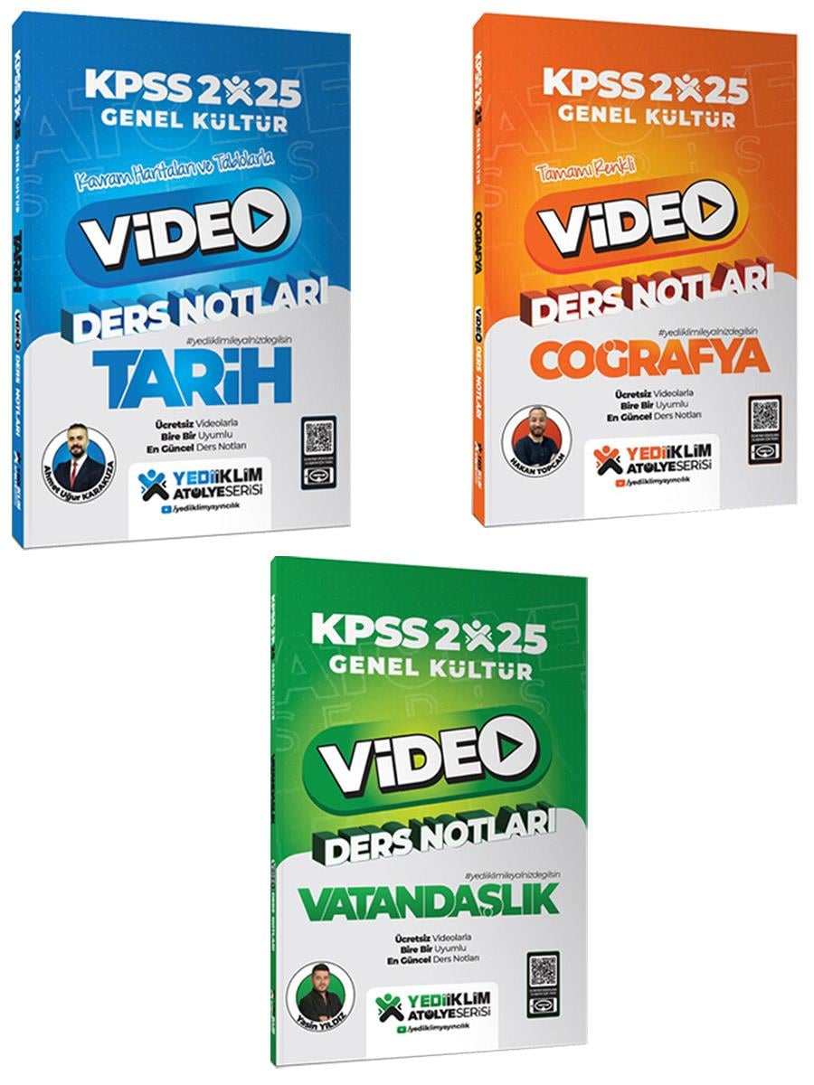 Yediiklim 2025 Kpss Atölye Serisi Genel Kültür Tarih Coğrafya Vatandaşlık Video Ders Notları 3 lü Set