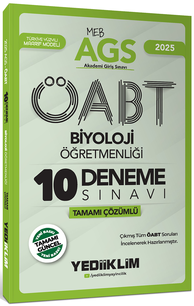 Yediiklim 2025 MEB AGS ÖABT Biyoloji Öğretmenliği Tamamı Çözümlü 10 Deneme Sınavı
