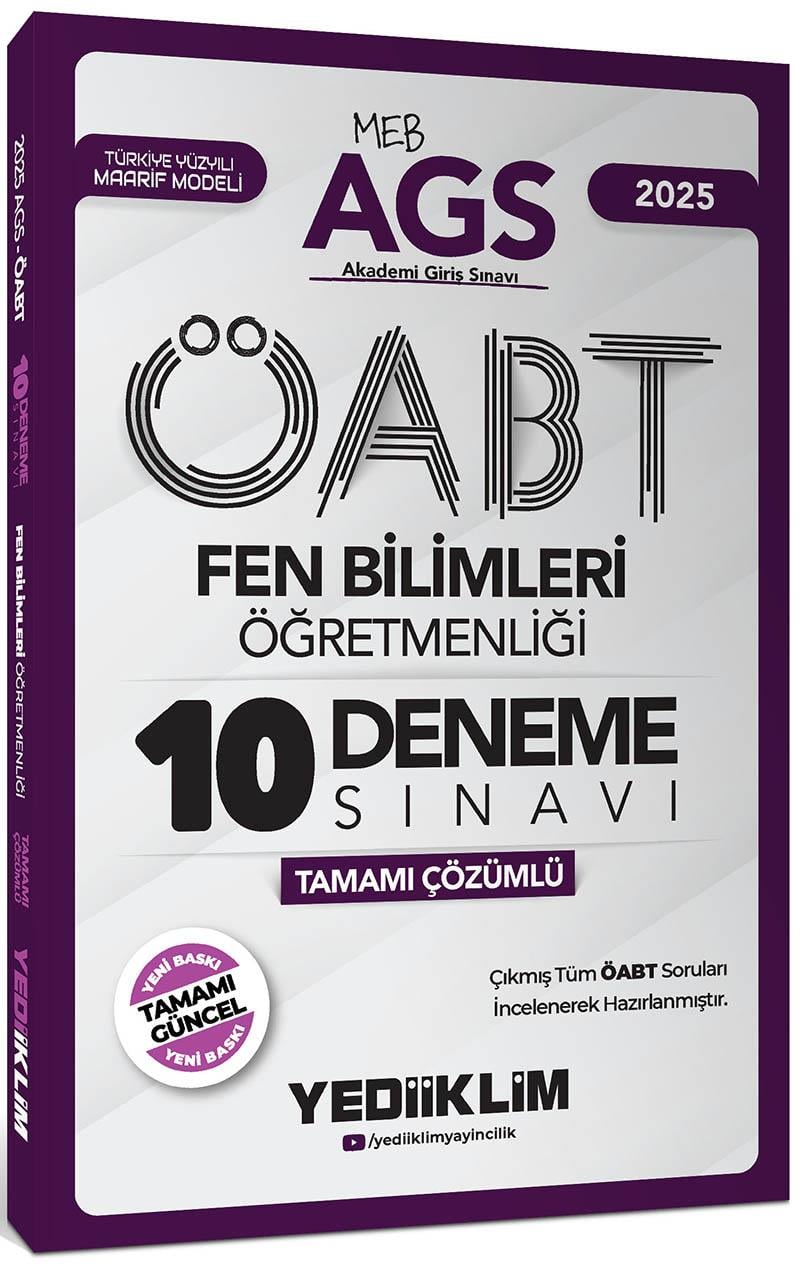 Yediiklim 2025 MEB AGS ÖABT Fen Bilimleri Öğretmenliği Tamamı Çözümlü 10 Deneme Sınavı