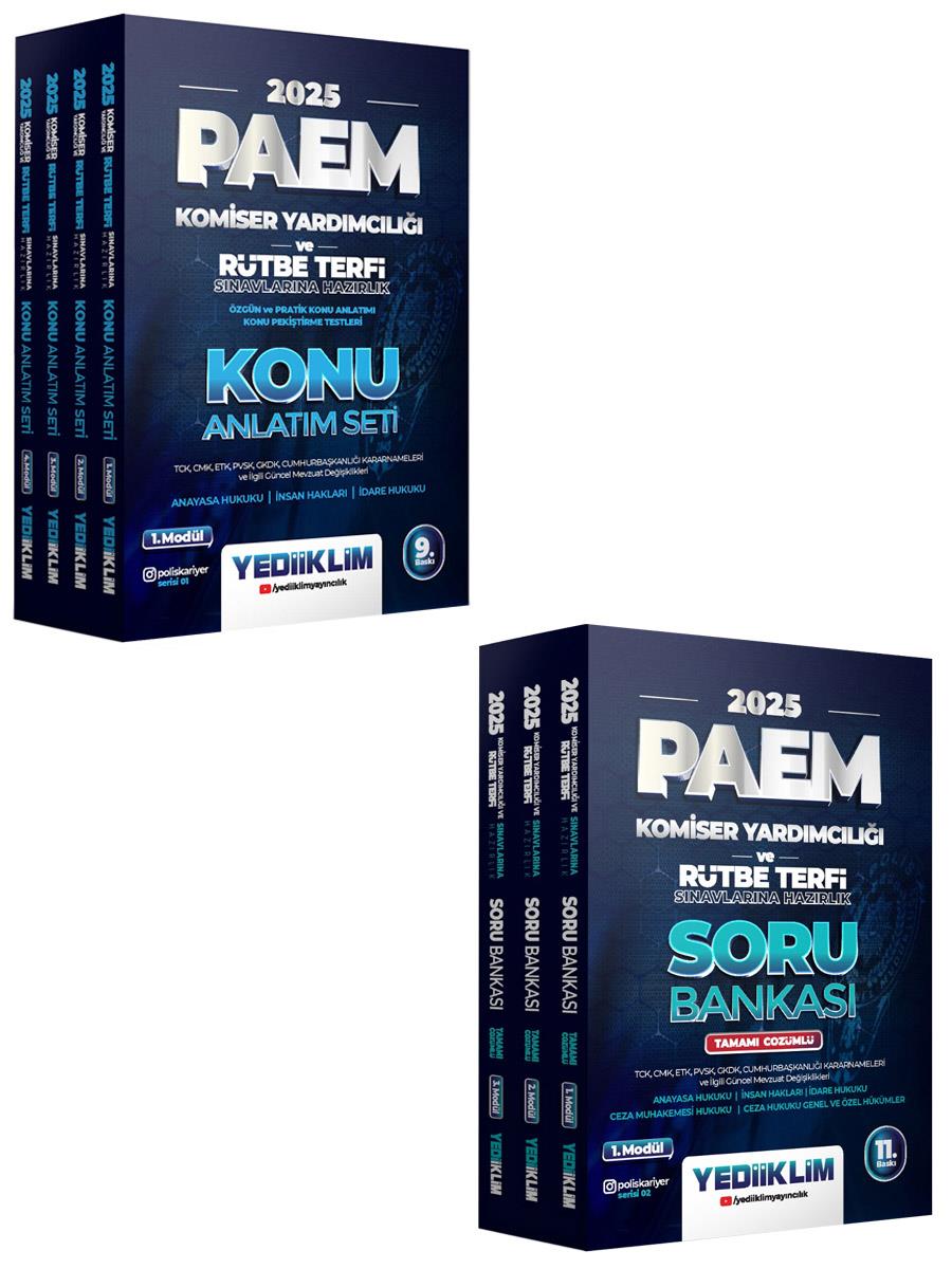 Yediiklim 2025 PAEM Komiser Yardımcılığı ve Rütbe Terfi Sınavlarına Hazırlık Konu ve Soru Bankası Modüler Seti