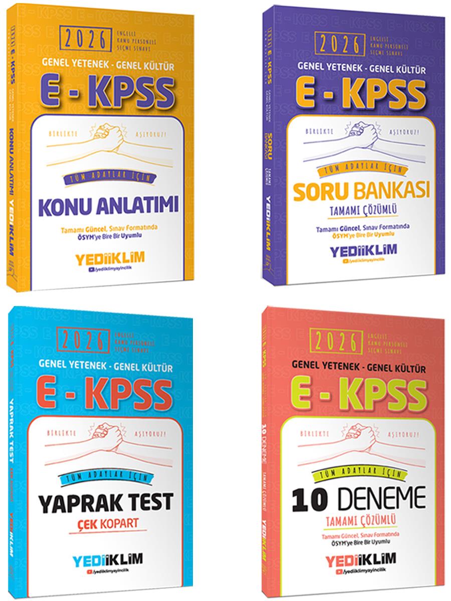 Yediiklim 2026 EKPSS GK-GY Tüm Dersler Konu-Soru-Deneme ve Yaprak Test Seti 4 Kitap