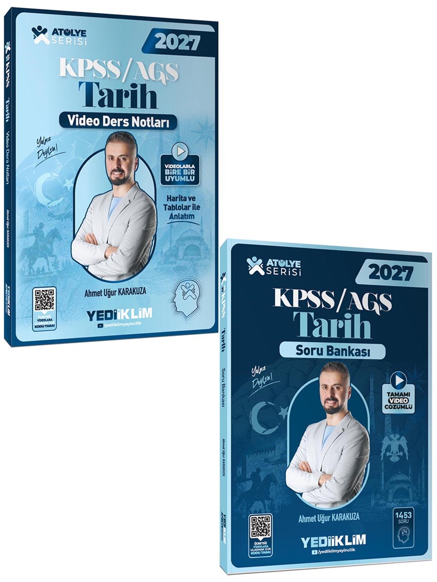Yediiklim 2026 KPSS AGS Atölye Serisi Genel Kültür Tarih Video Ders Notu ve Soru Bankası Seti 2 Kitap