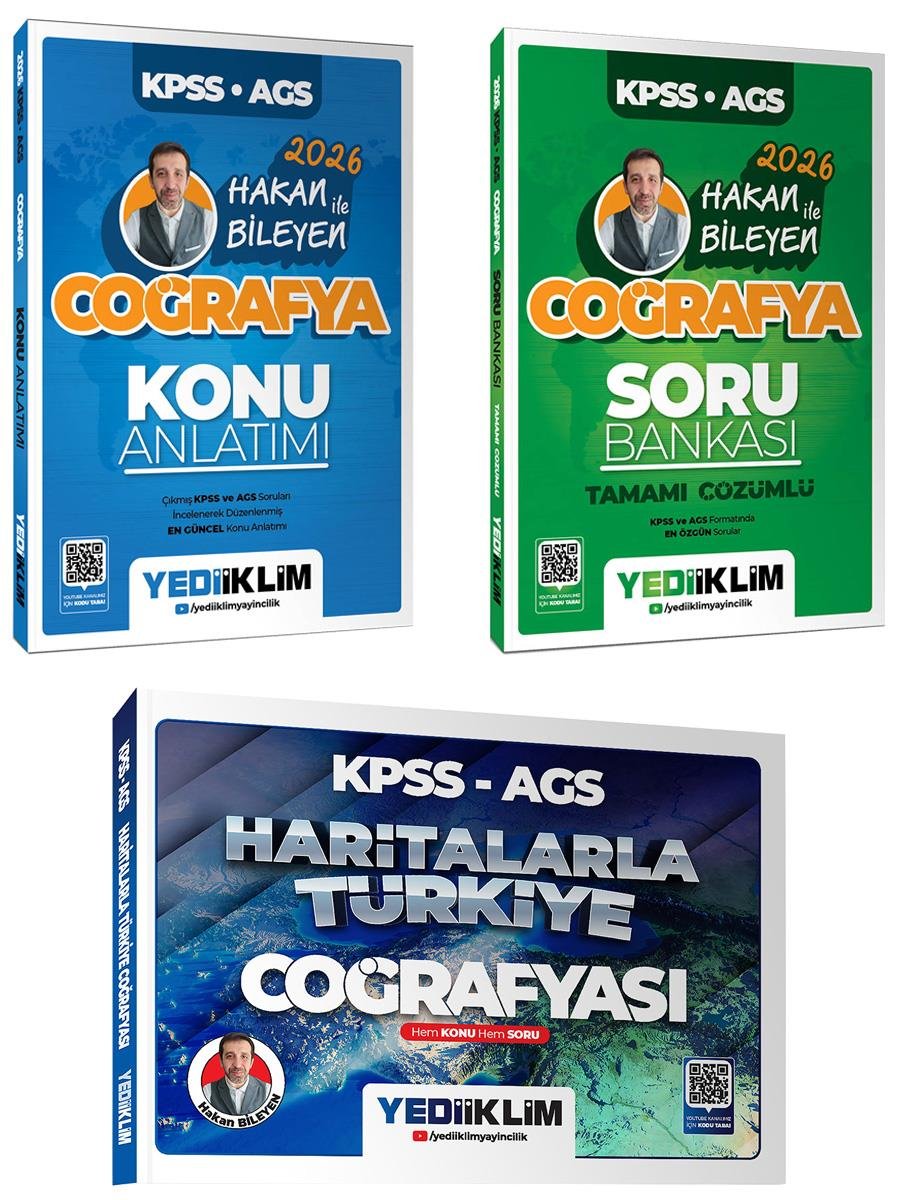 Yediiklim 2026 KPSS AGS Coğrafya Konu-Soru ve Haritalarla Türkiye Coğrafyası Seti 3 Kitap Hakan Bileyen