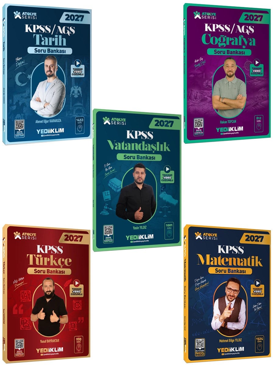 Yediiklim 2026 KPSS Atölye Serisi Genel Yetenek Genel Kültür Tamamı Video Çözümlü Soru Bankası Seti 5 Kitap