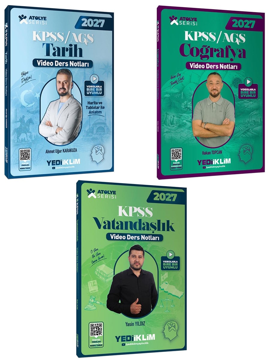 Yediiklim 2026 KPSS Atölye Serisi Genel Kültür Tarih Coğrafya Vatandaşlık Video Ders Notları 3 lü Set