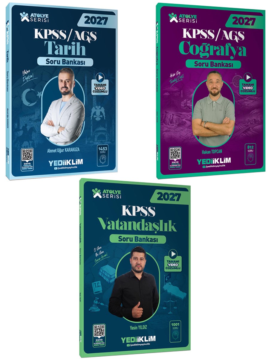 Yediiklim 2026 KPSS Atölye Serisi Genel Kültür Tamamı Video Çözümlü Soru Bankası Seti 3 Kitap