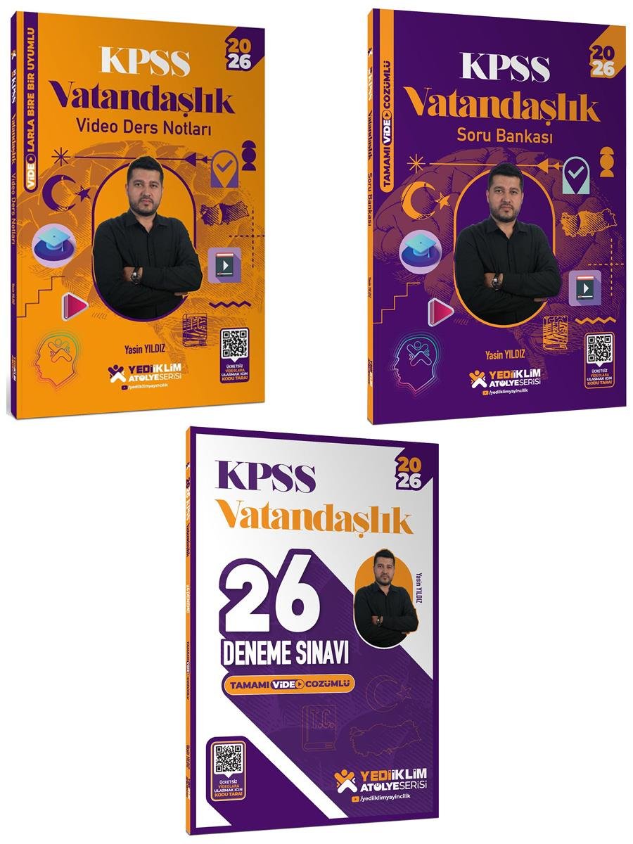 Yediiklim 2026 KPSS Atölye Serisi Genel Kültür Vatandaşlık Konu+Soru ve 26 Deneme Sınavı Seti 3 Kitap