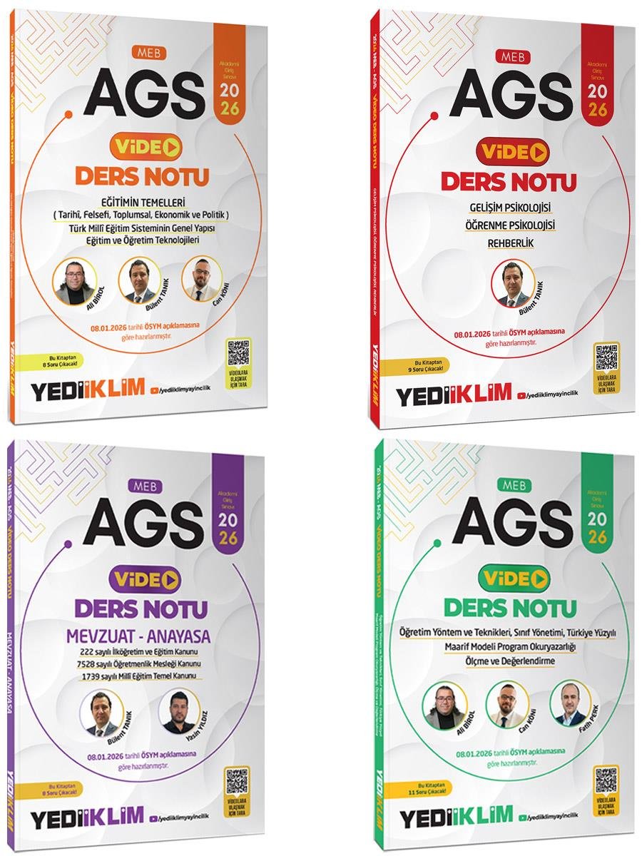 Yediiklim 2026 MEB AGS Eğitimin Temelleri ,Mevzuat Anayasa,ÖYT Sınıf Yönetimi ,Gelişim Psikolojisi Video Anlatımlı Ders Notları Seti