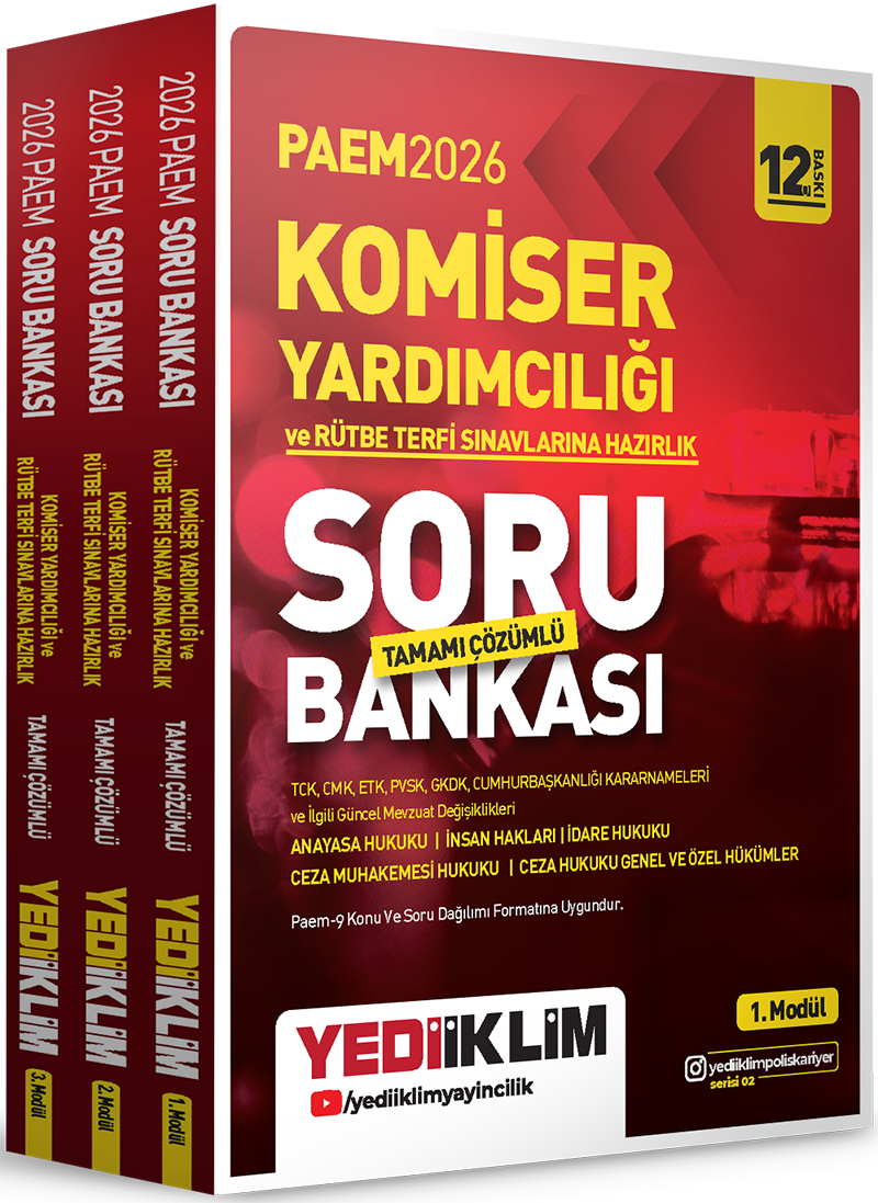 Yediiklim 2026 PAEM Komiser Yardımcılığı ve Rütbe Terfi Sınavlarına Hazırlık Modüler Set Tamamı Çözümlü Soru Bankası 3 Modül