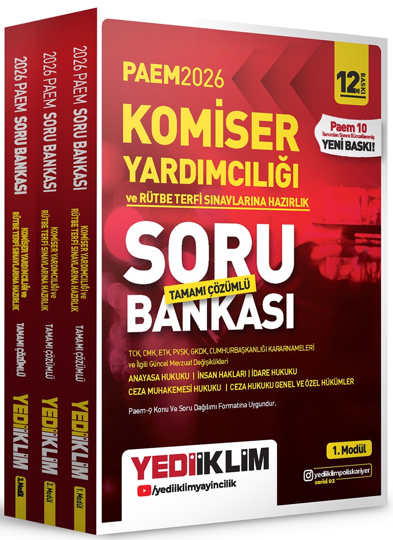 Yediiklim 2026 PAEM Komiser Yardımcılığı ve Rütbe Terfi Sınavlarına Hazırlık Modüler Set Tamamı Çözümlü Soru Bankası 3 Modül