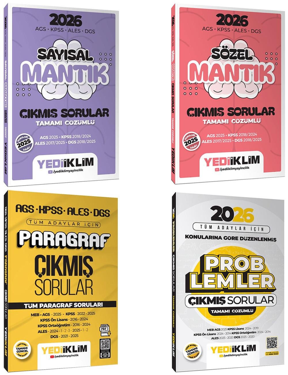 Yediiklim 2026 Tüm Adaylar İçin Paragraf-Problemler-Sayısal-Sözel Mantık Çıkmış Sorular Seti 4 Kitap