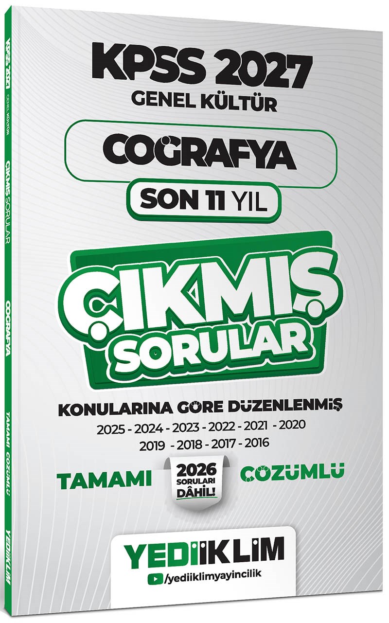 Yediiklim 2027 KPSS Genel Kültür Coğrafya Konularına Göre Tamamı Çözümlü Son 11 Yıl Çıkmış Sorular