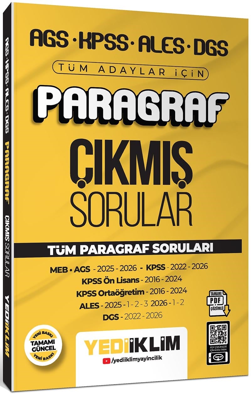Yediiklim AGS KPSS ALES DGS Tüm Adaylar İçin Paragraf Tamamı PDF Çözümlü Tüm Paragraf Soruları Çıkmış Sorular