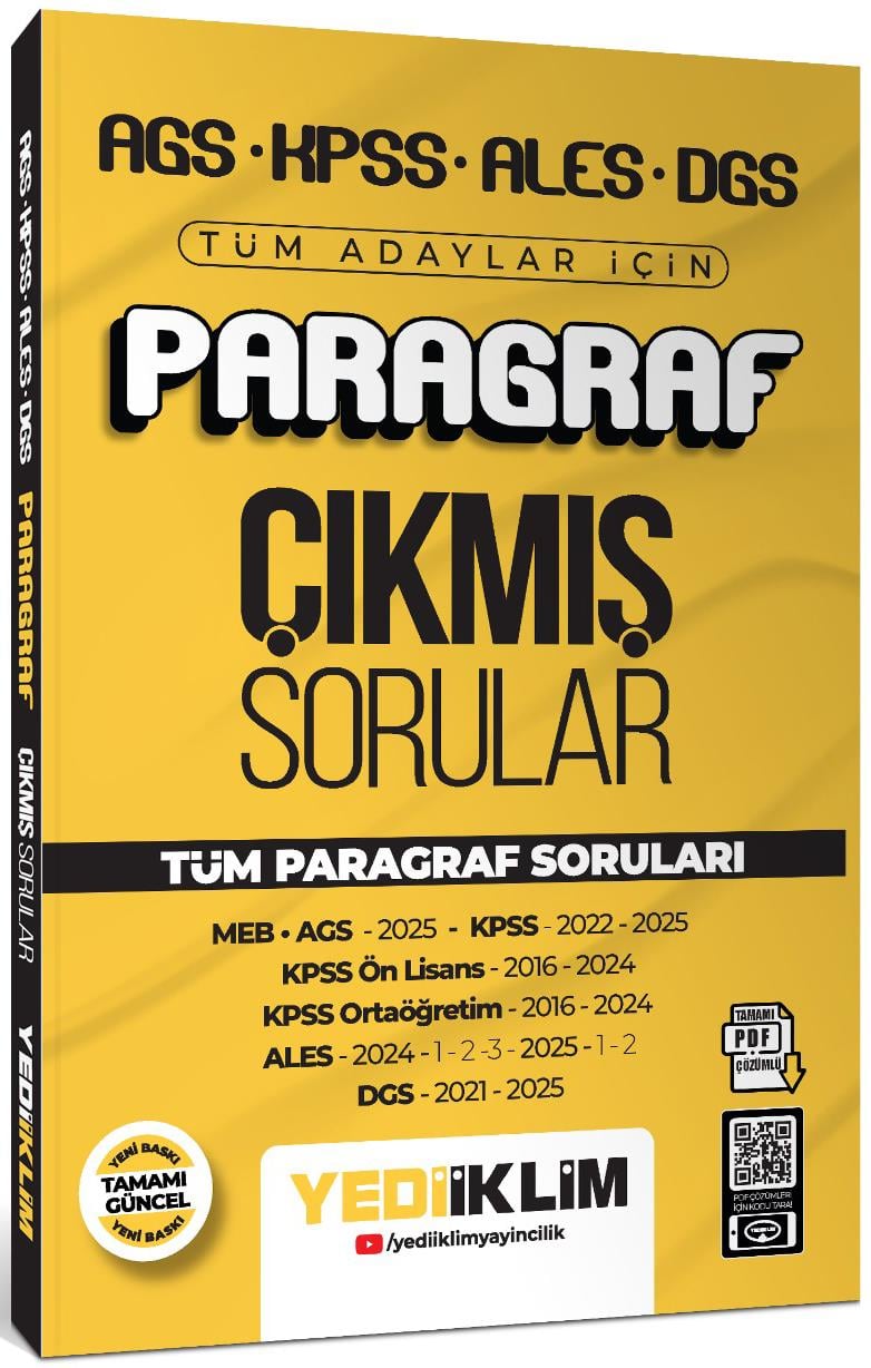 Yediiklim AGS KPSS ALES DGS Tüm Adaylar İçin Paragraf Tamamı PDF Çözümlü Tüm Paragraf Soruları Çıkmış Sorular