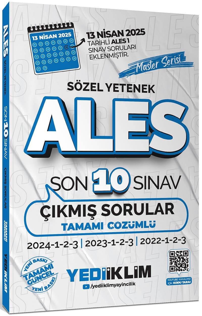 Yediiklim ALES Master Serisi Sözel Yetenek Tamamı Çözümlü Son 10 Sınav Çıkmış Sorular