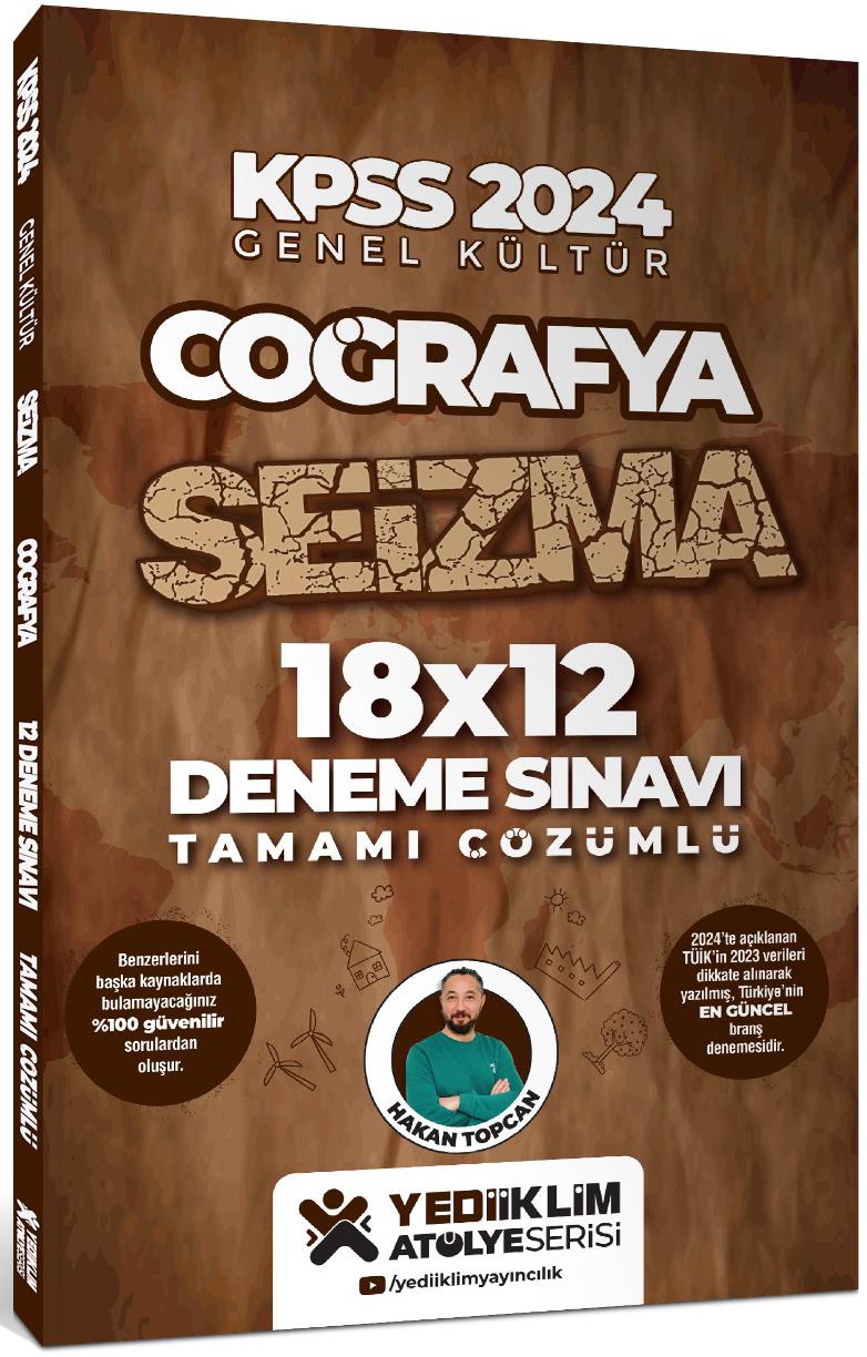 Yediiklim Atölye Serisi KPSS 2024 Genel Kültür Coğrafya SEİZMA 18X12 Tamamı Çözümlü Deneme Sınavı