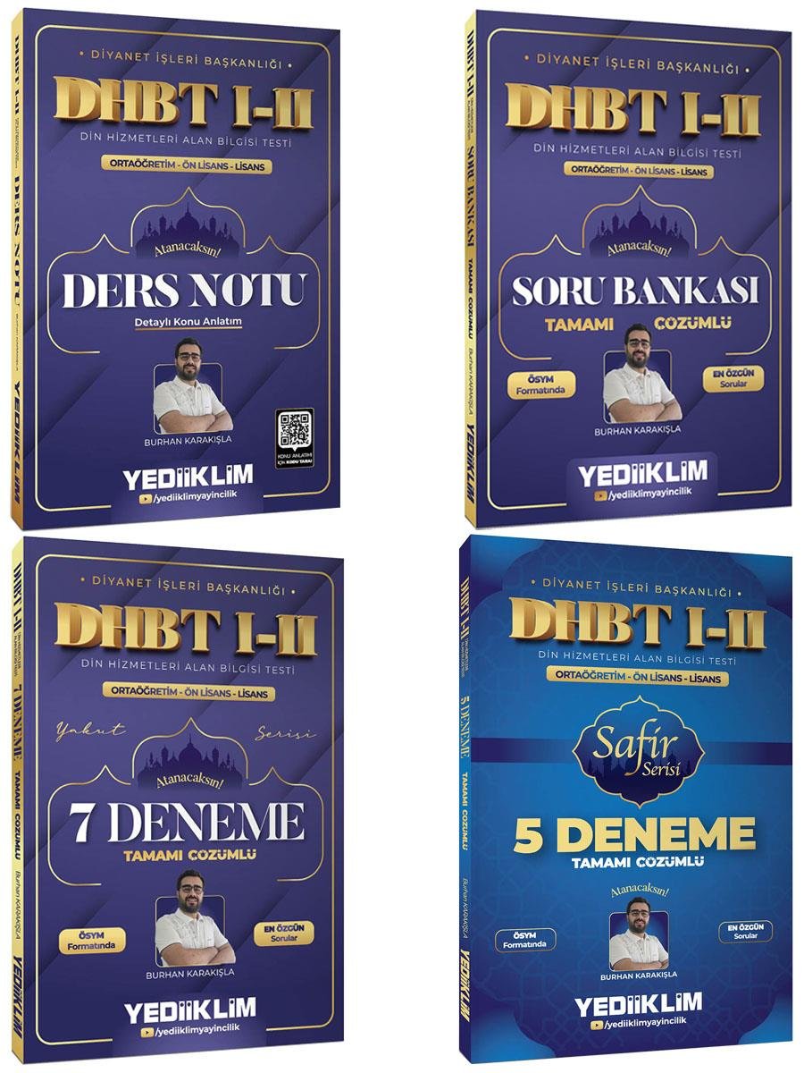Yediiklim DHBT I-II Ortaöğretim Ön Lisans Lisans Ders Notu+Soru+7 Deneme+5 Deneme Seti 4 Kitap