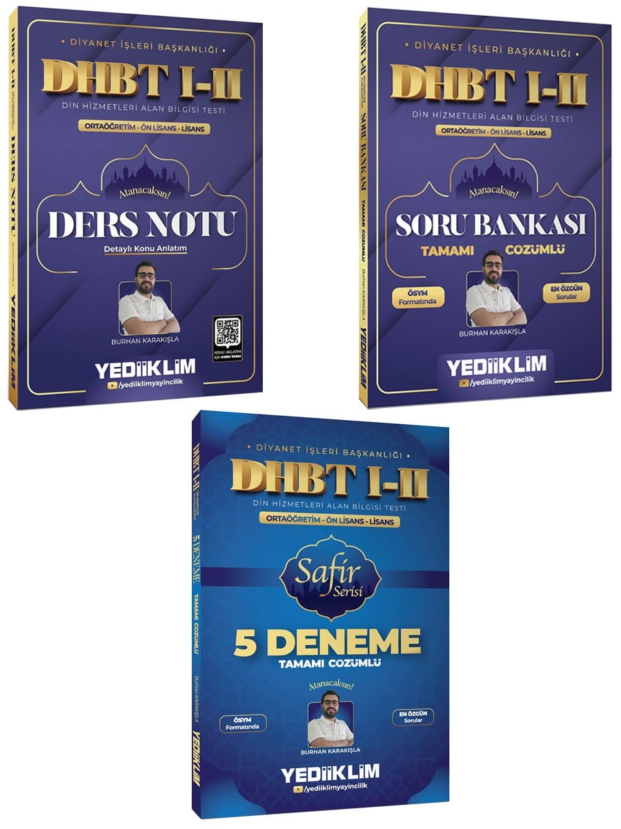 Yediiklim DHBT I-II Ortaöğretim Ön Lisans Lisans Ders Notu+Soru+Deneme+5 Deneme Seti 3 Kitap