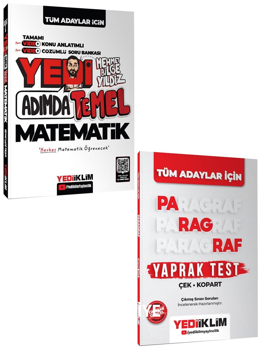 Yediiklim Ortaokul-Lİse-TYT-AYT Yedi Adımda Temel Matematik Video Konu Anlatımlı Video Çözümlü Soru Bankası ve  Paragraf Çek Kopart Yaprak Test 