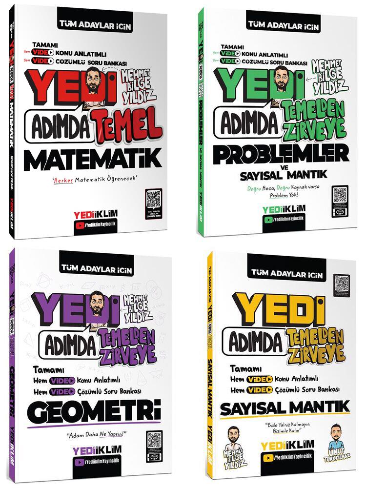 Yediiklim Tüm Adaylar için Yedi Adımda Temel Matematik+Problemler+Geometri+Sayısal Mantık Tamamı Video Çözümlü Konu Anlatımlı Set