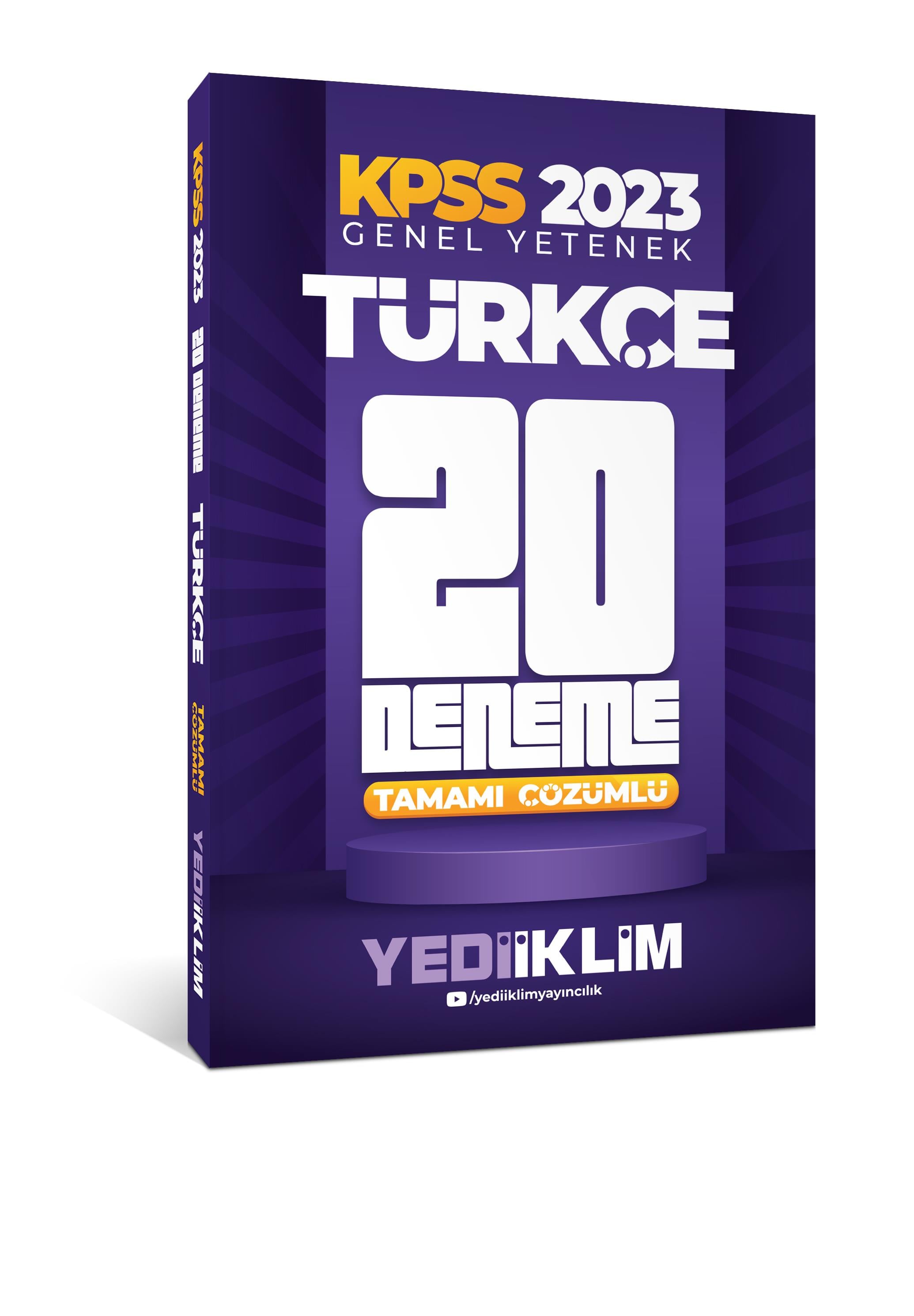 Yediiklim Yayınları 2023 KPSS Genel Yetenek Türkçe Tamamı Çözümlü 20 Deneme
