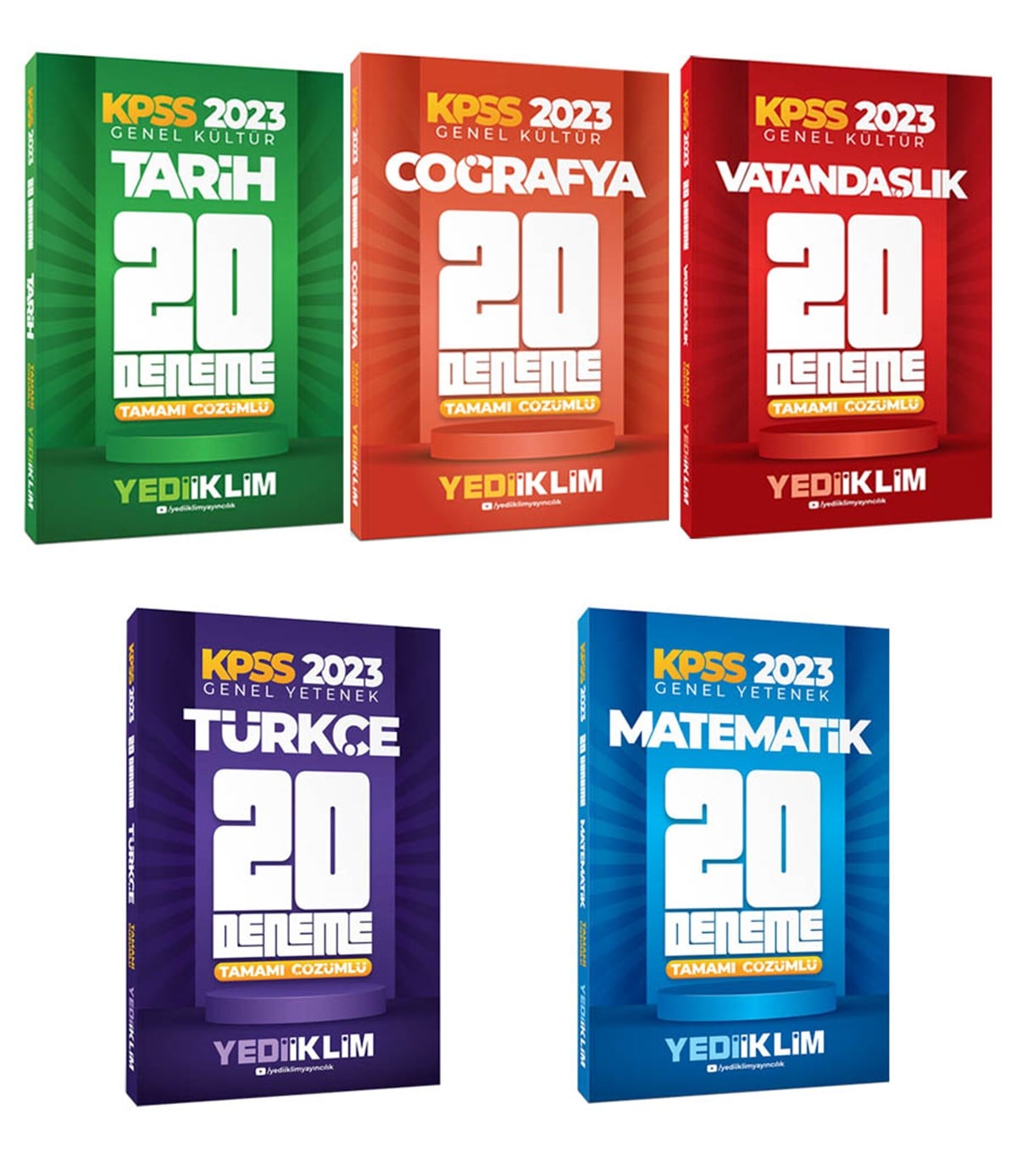 Yediiklim Yayınları 2023 KPSS GK-GY Tamamı Çözümlü 20 Deneme Seti 5 Kitap