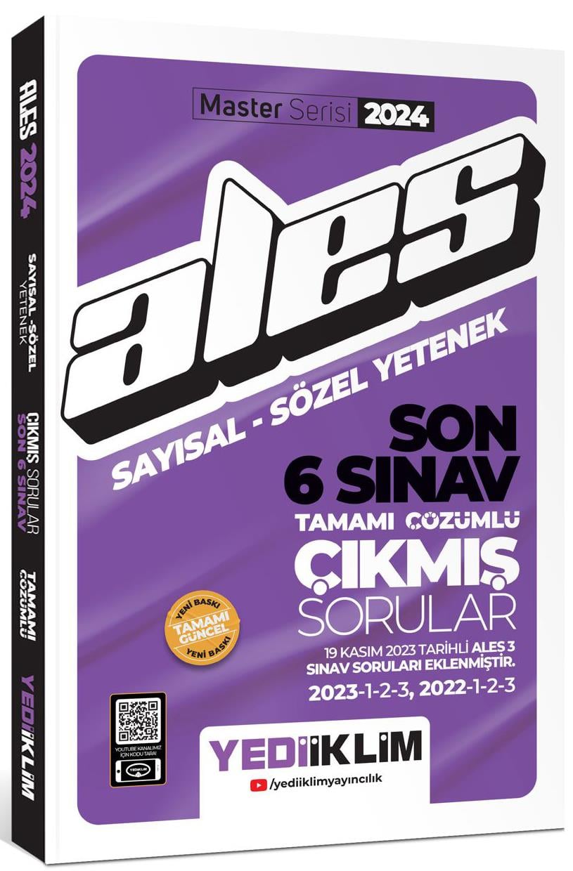 Yediiklim Yayınları 2024 ALES Sayısal Sözel Yetenek Son 6 Sınav Tamamı Çözümlü Çıkmış Sorular